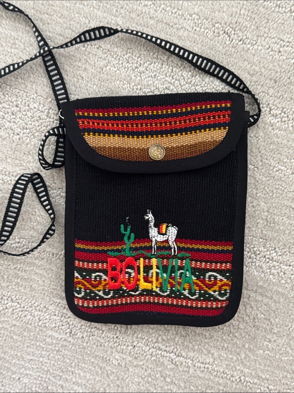 Vintage Bolivia Woven Crossbody Purse Southwestern Llama Embroidered Festival